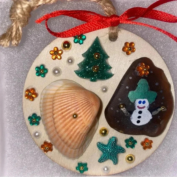Other - Seaglass Christmas Ornament Handmade Gift Ready Fast Shipping Holiday